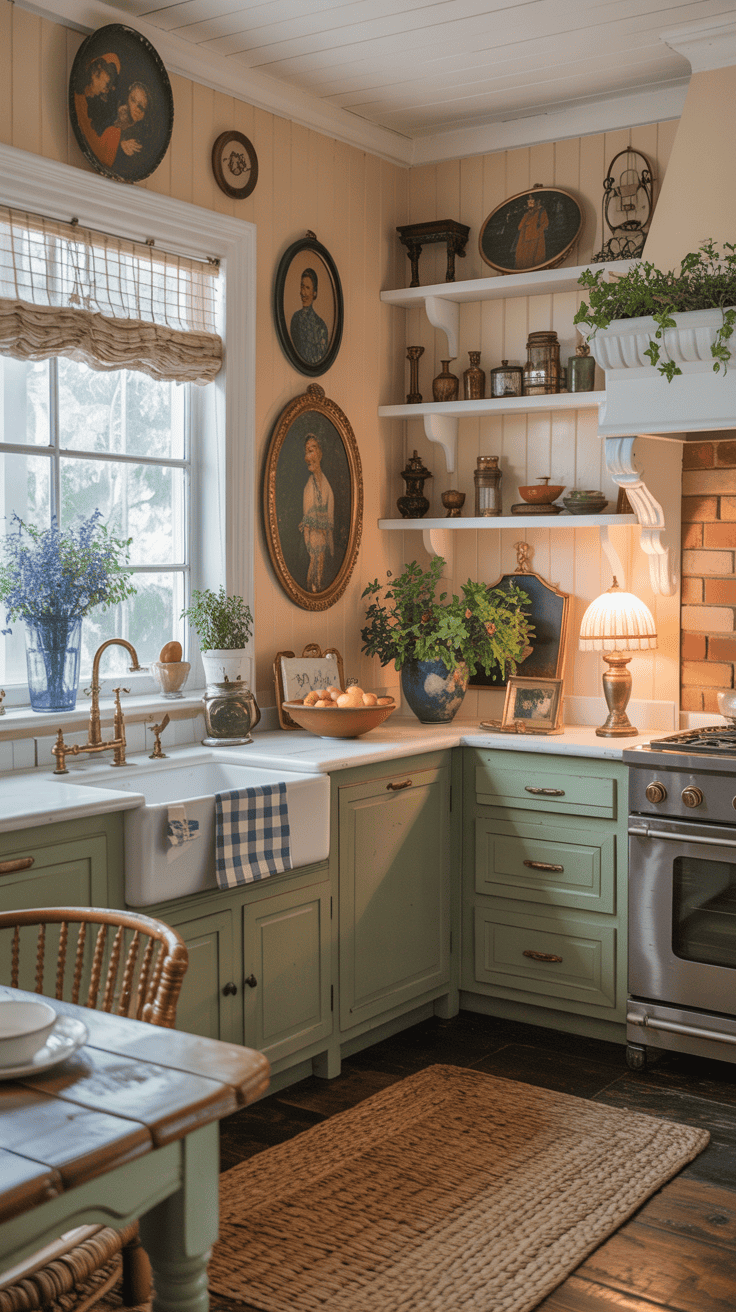 A cozy kitchen with family heirlooms and vintage decor.