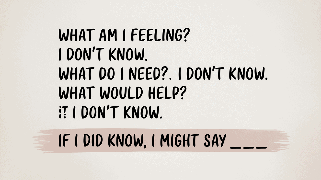 Journal page repeating the phrase “I don’t know” as honest prompts.