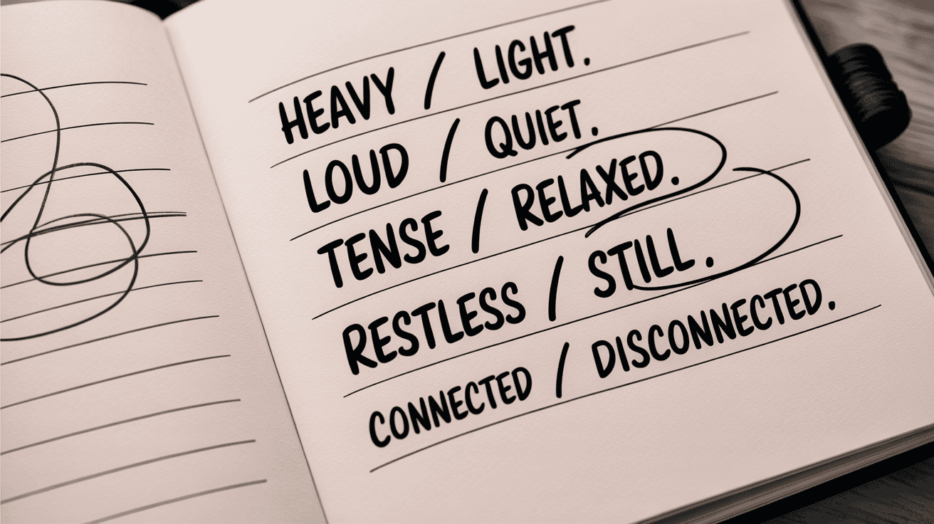 Journal page with paired emotion words and circled choices.