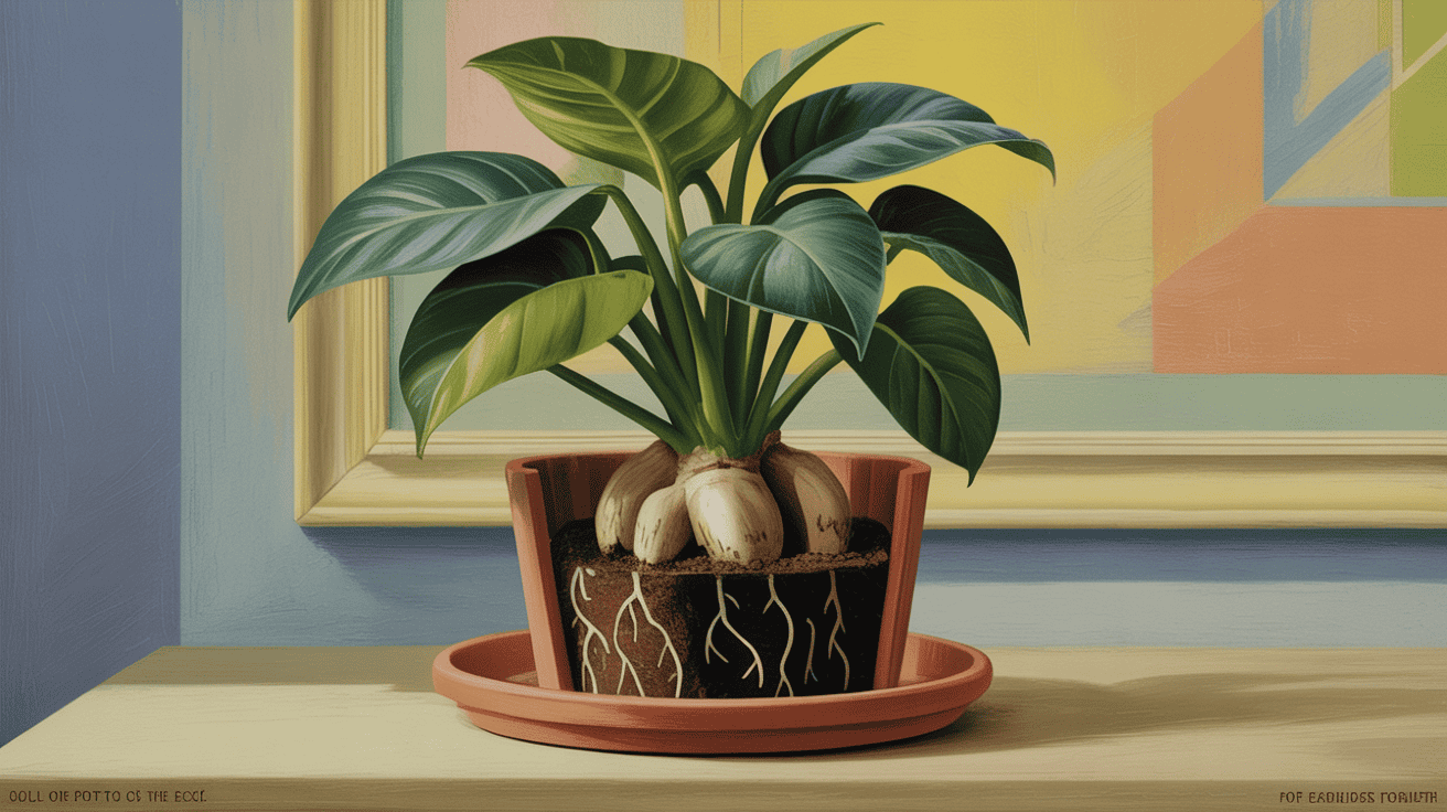 Stylised image showing a houseplant in the correct pot size for healthy growth.