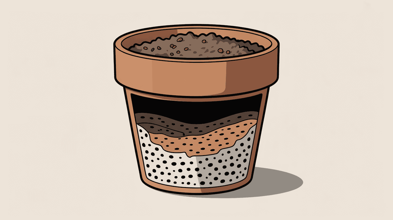 Stylised image showing proper soil drainage for indoor plants.