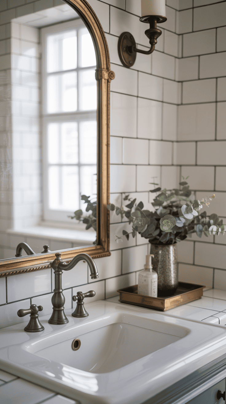 French bathroom with mixed metal finishes and vintage character