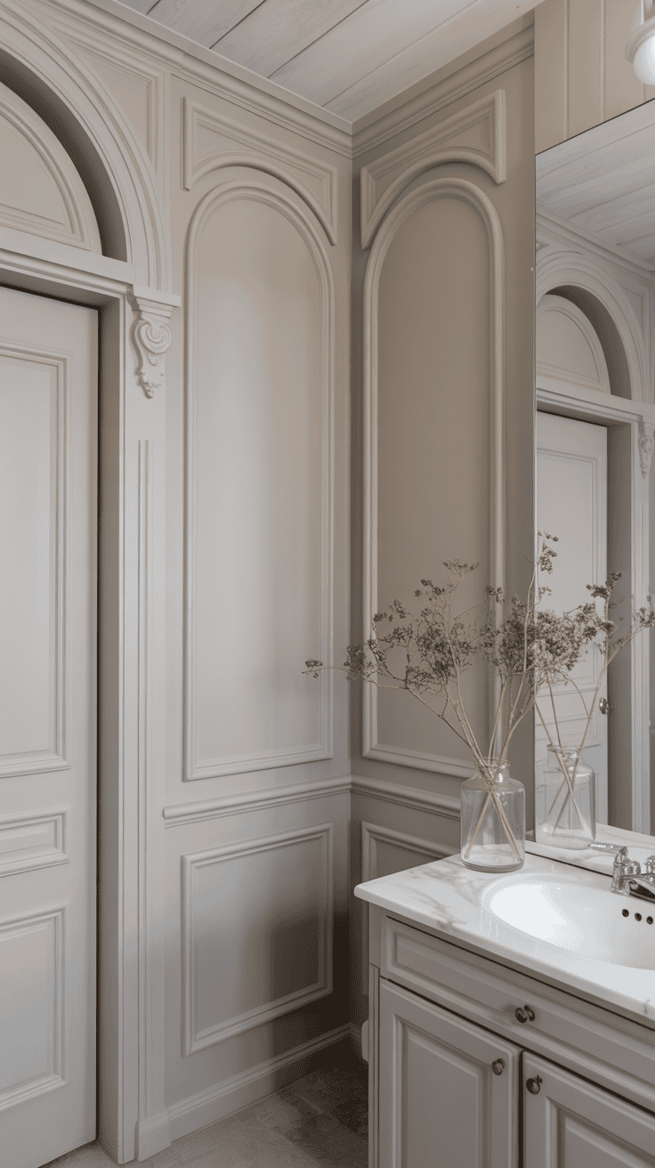 Bathroom wall molding and painted architectural details in French style