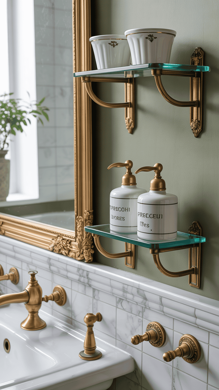 Classic French bathroom accessories with brass and porcelain details