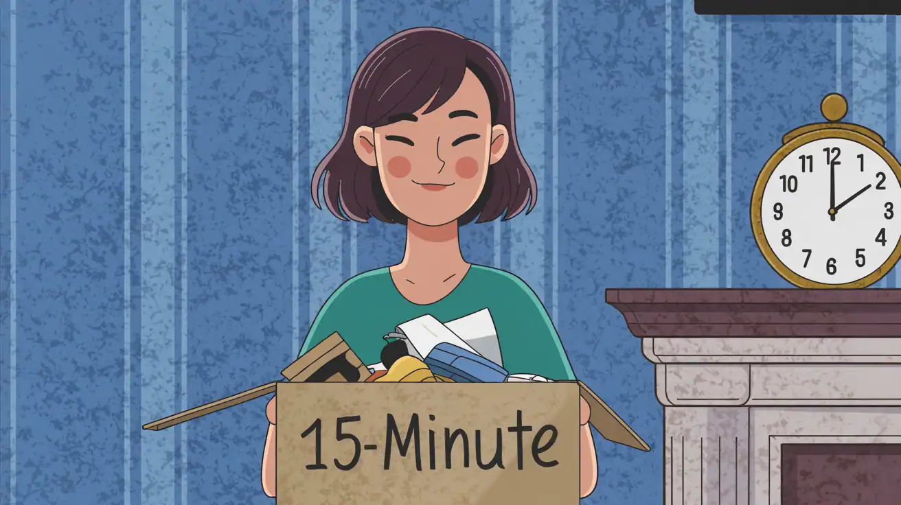 A person looking satisfied after a 15-minute decluttering session A person looking satisfied after a 15-minute decluttering session