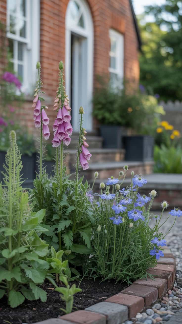 Self-seeding cottage plants in a relaxed low-maintenance front yard