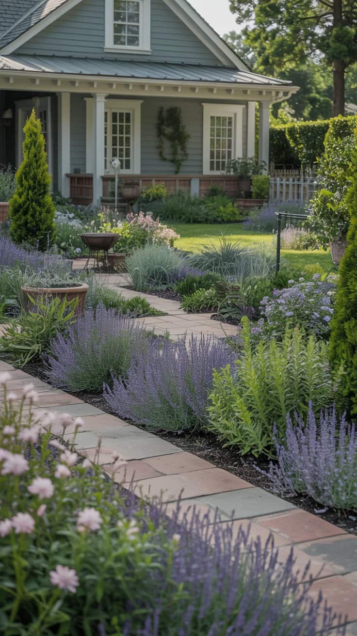Repeated planting creating a cohesive low-maintenance cottage garden