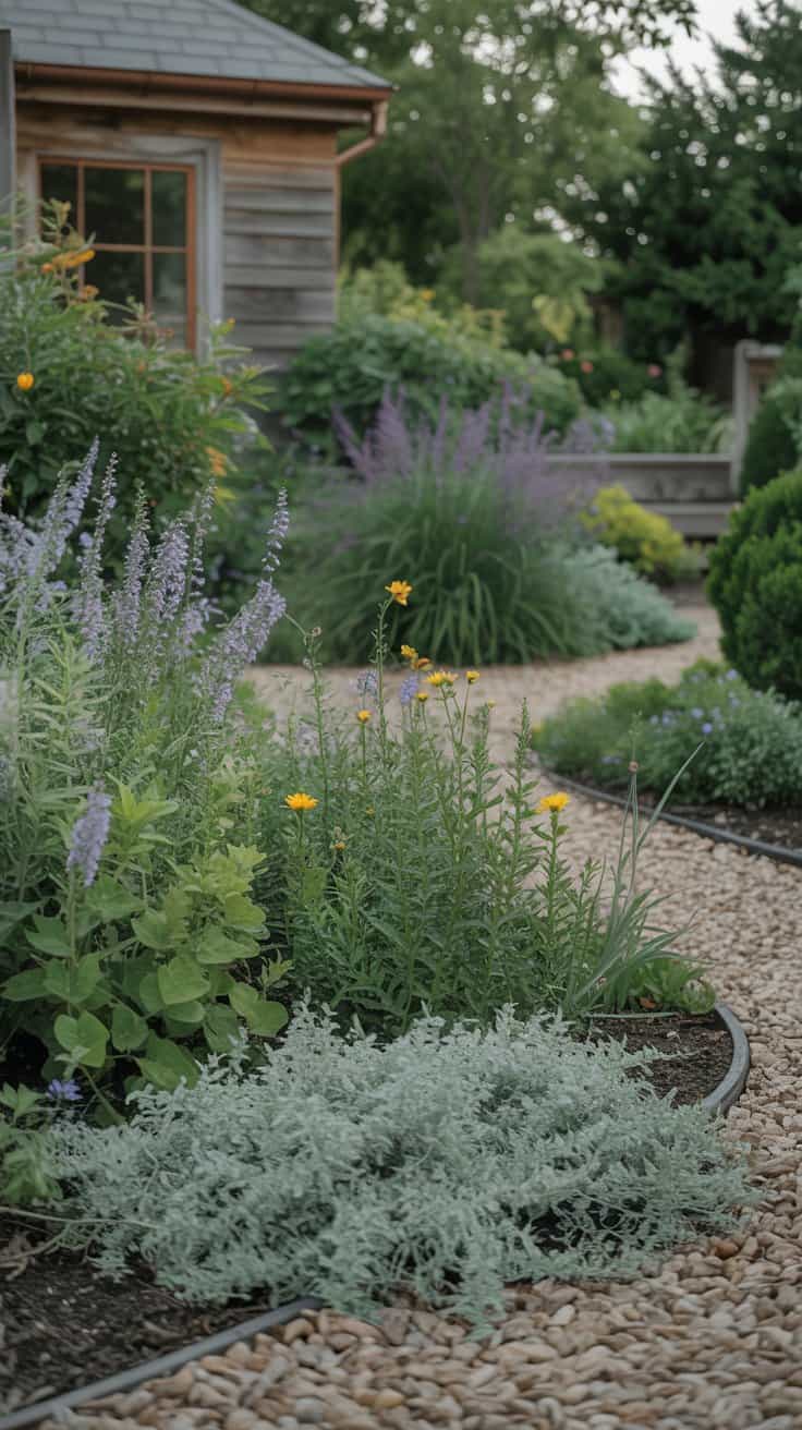 Layered cottage garden planting for a low-maintenance front yard