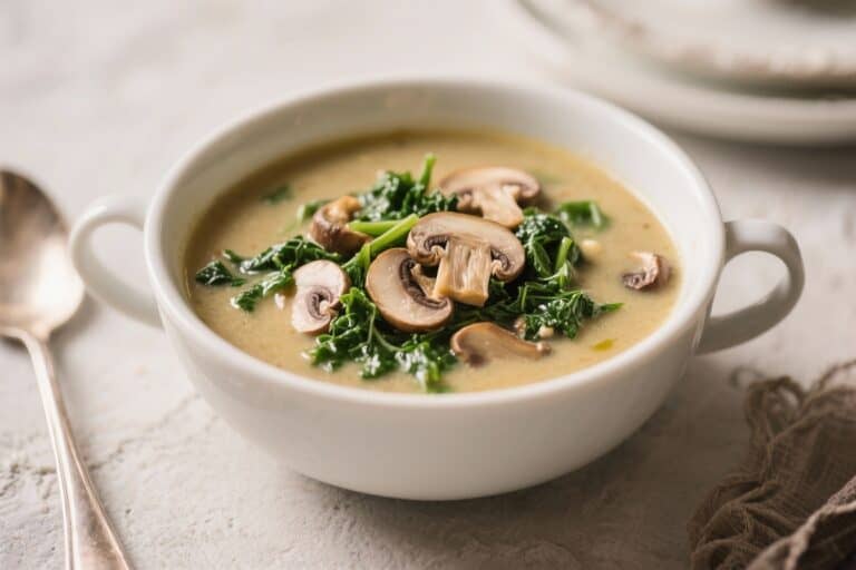 Mushroom & Kale Cozy Soup – Warm, Earthy, and Comforting