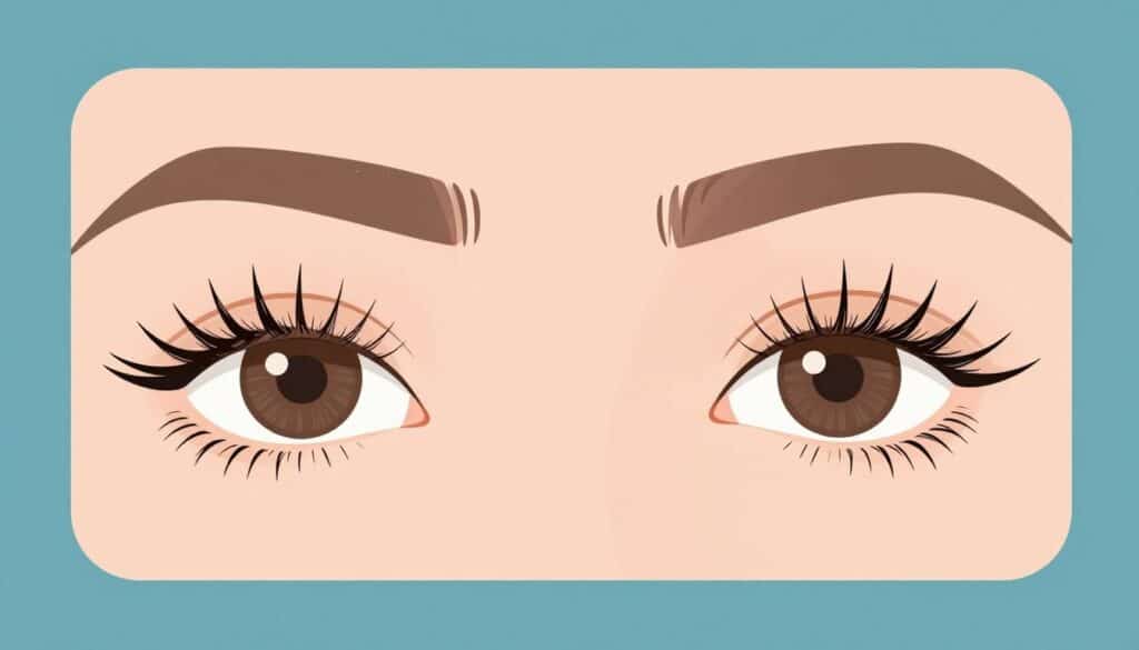 Before and after using castor oil on lashes with realistic results illustration