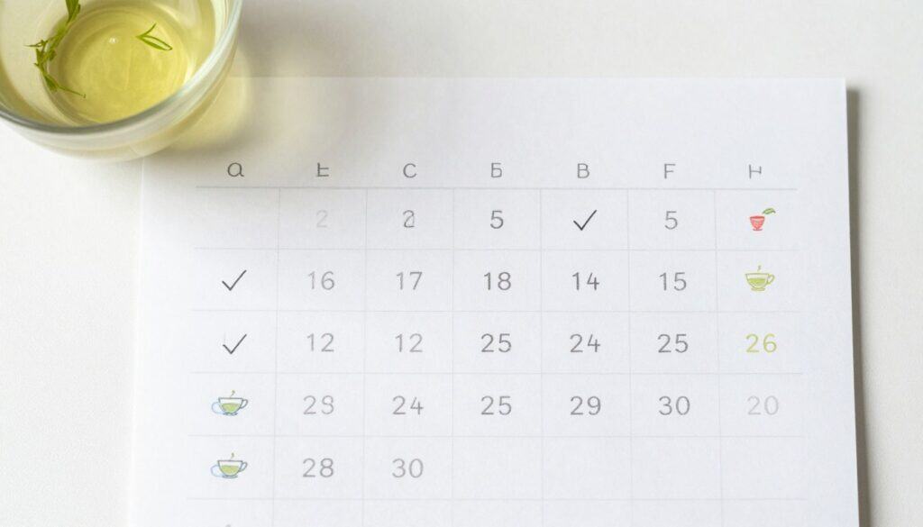 Calendar showing 30 days of consistent green tea habit tracking