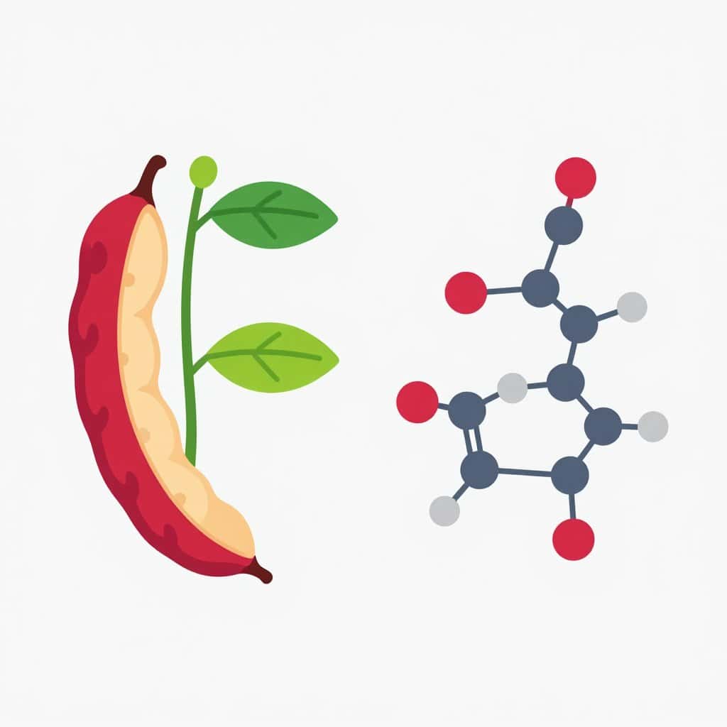 Castor oil chemical structure and castor bean plant illustration