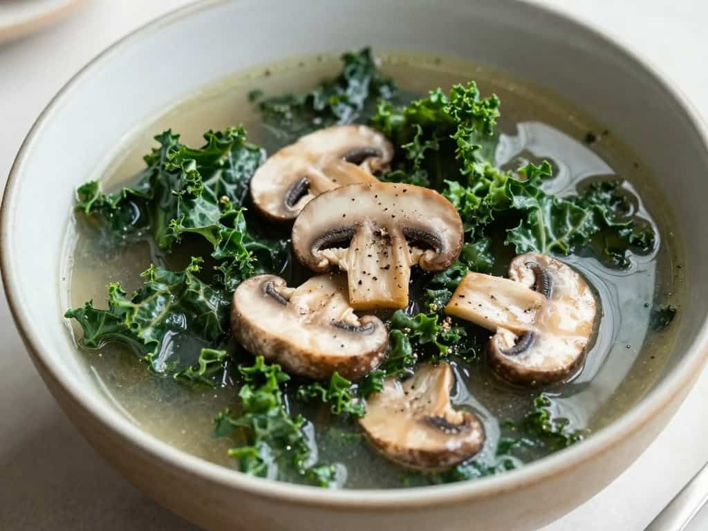 Clean eating mushroom kale soup with nutrient-dense ingredients