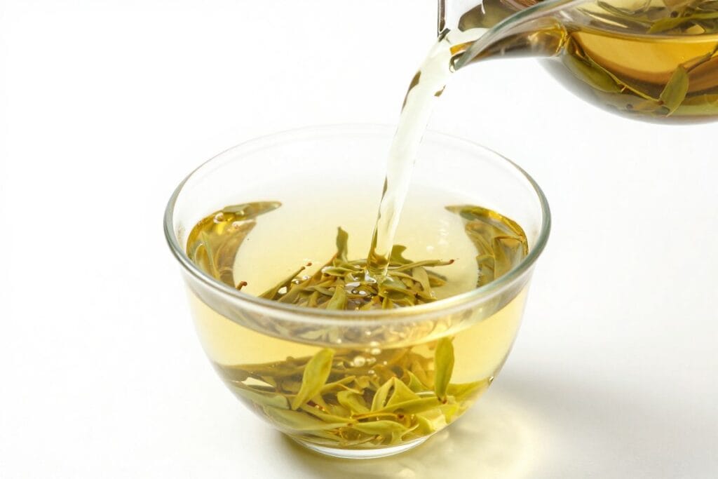 Close-up of green tea being poured, highlighting its oral health benefits
