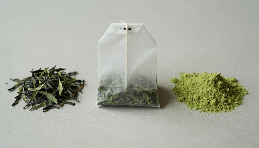 Different types of green tea with a reflective, calm presentation