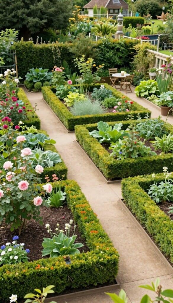 English cottage garden divided into informal garden rooms with subtle dividers