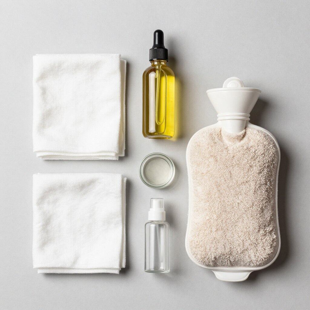 Essential supplies for castor oil detox methods arranged neatly