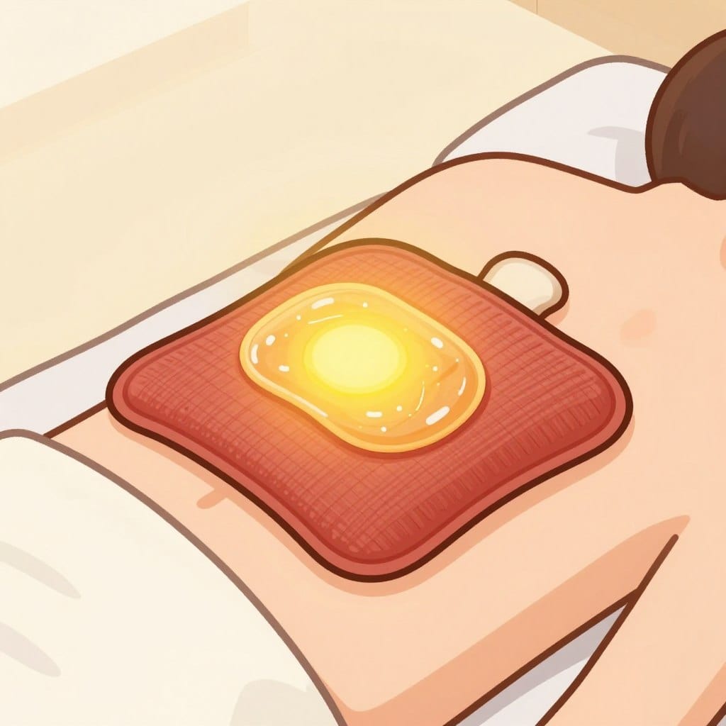 Heating pad being used with castor oil pack