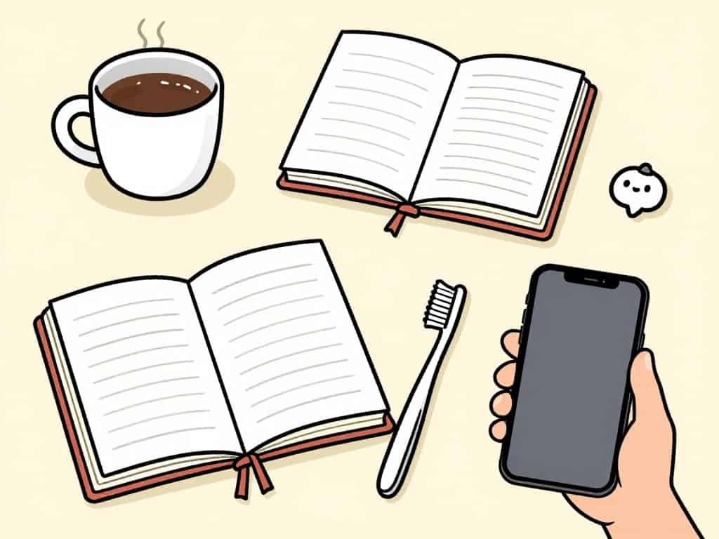 Journaling paired with daily habits like coffee and teeth brushing Journaling paired with daily habits like coffee and teeth brushing