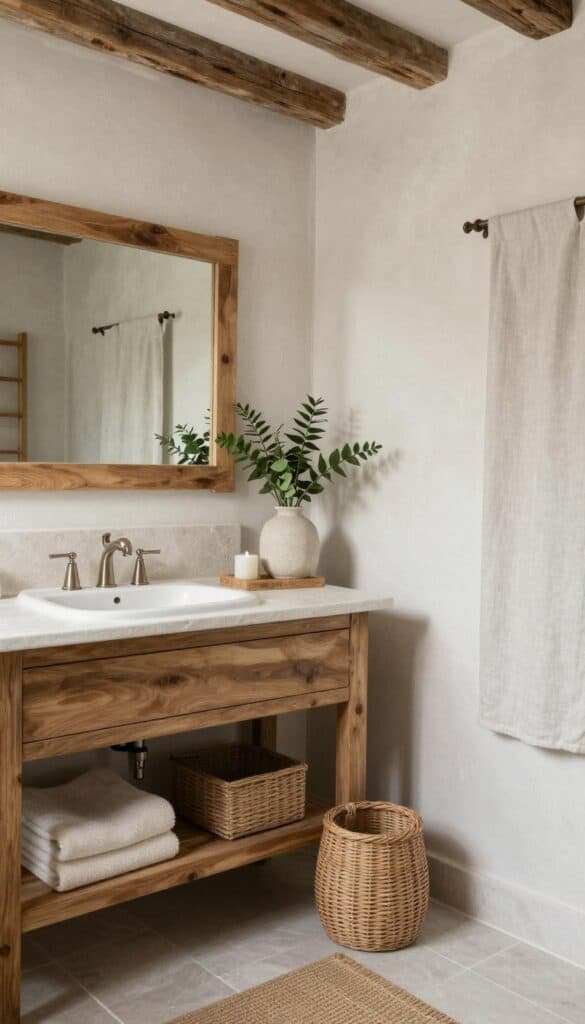 Natural elements adding a grounded finish to a rustic shabby chic bathroom