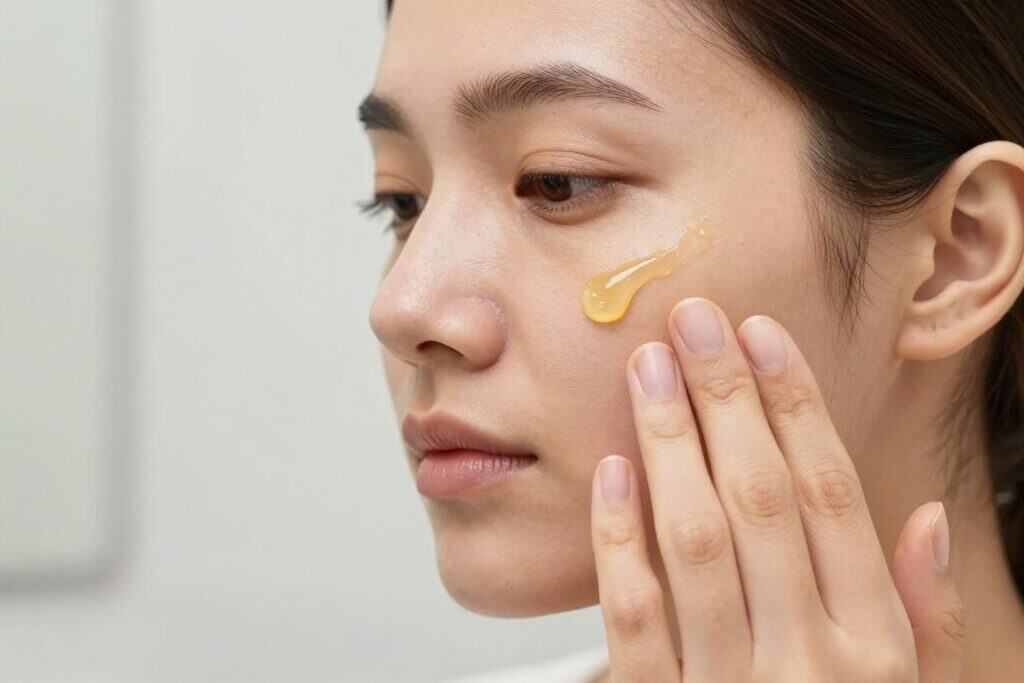 Person applying castor oil to face for skin detoxification
