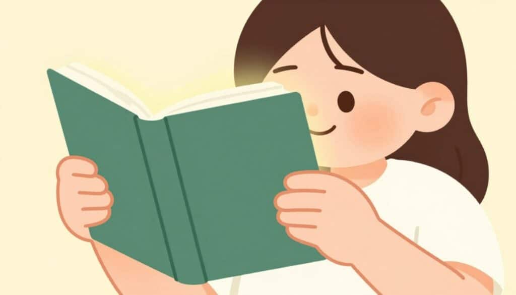 Person feeling calm after simple journaling session Person feeling calm after simple journaling session