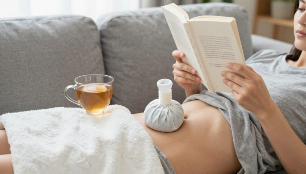 Person relaxing with a castor oil pack while reading about its benefits