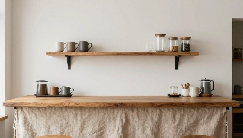 Rustic coffee bar featuring soft earthy colors including cream, oat, and muted black accents
