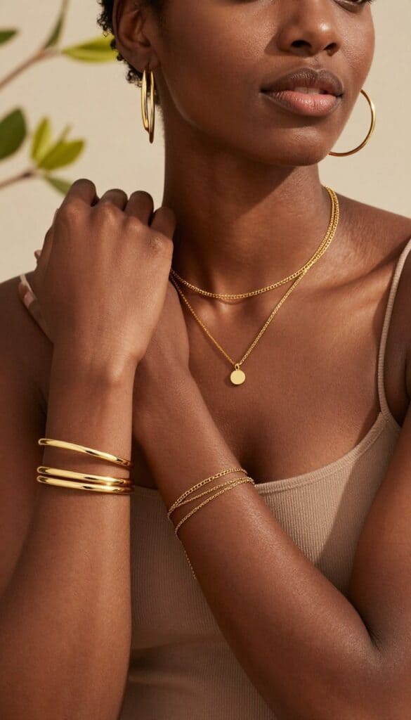 Simple Gold Accessories look on a Black woman Simple Gold Accessories look on a Black woman