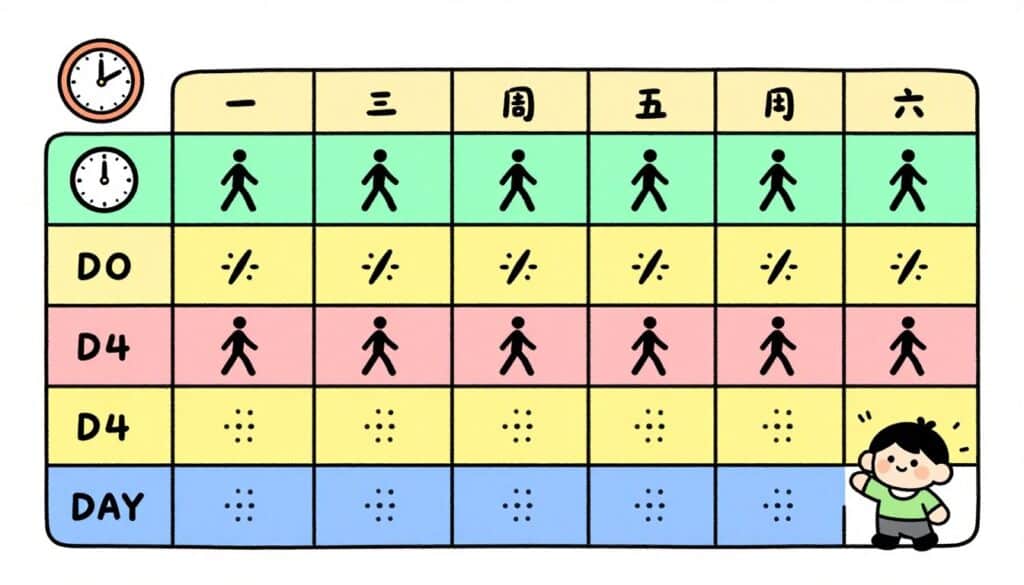 Time block schedule for walking pad usage