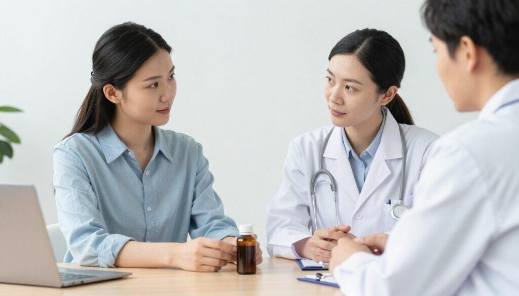Woman consulting with healthcare provider about castor oil use