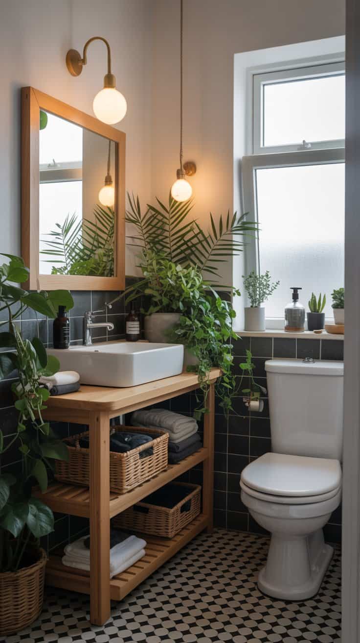 Small Scandinavian bathroom with simple greenery and plants Small Scandinavian bathroom with simple greenery and plants