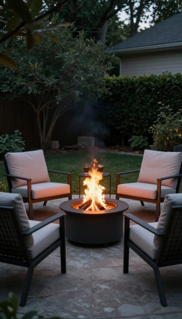 Intimate fire pit setup for two with comfortable chairs and minimal styling