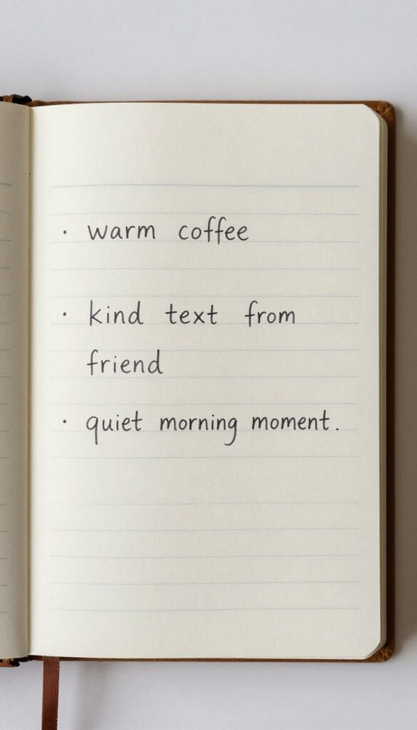 gratitude journal entry listing small daily appreciations and moments