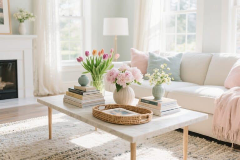 18 Spring Coffee Table Decor Ideas With Books, Trays, and Florals You’ll Love