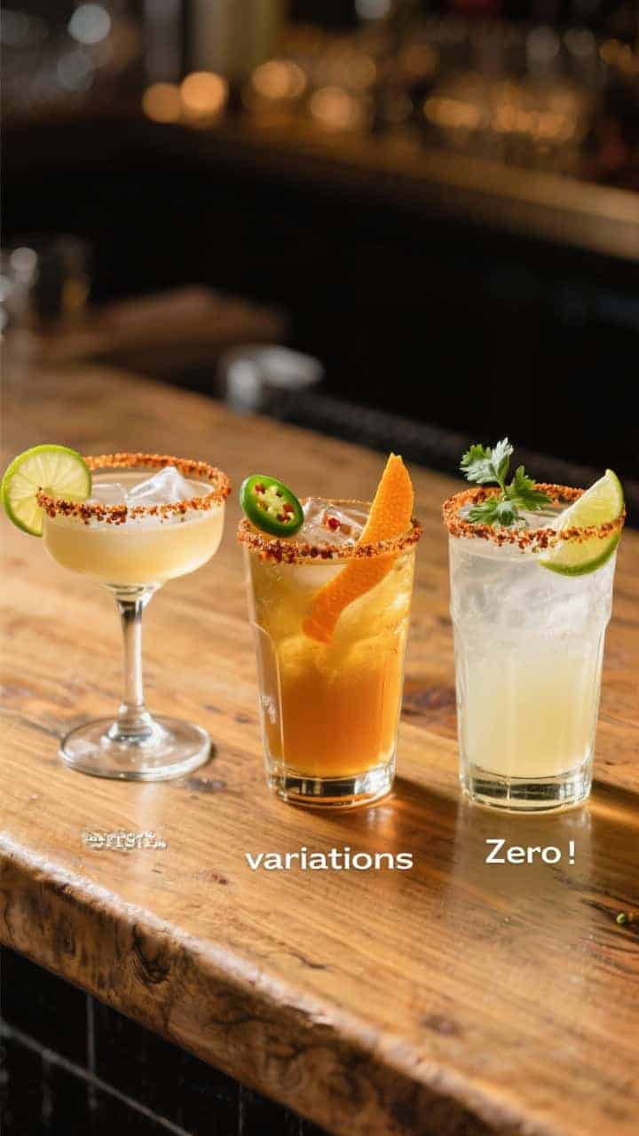 Final presentation: Restaurant-quality trio—standard, smoky mezcal variation, and zero-proof versi