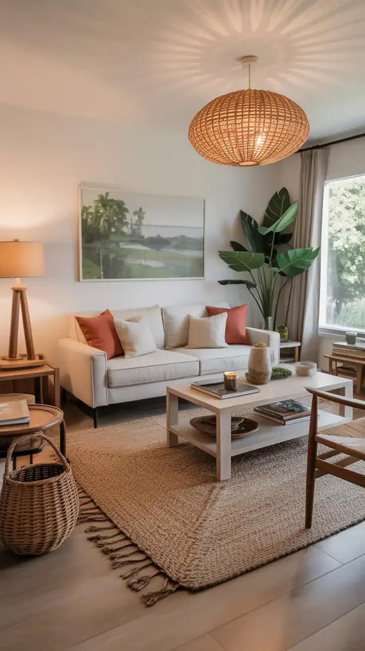 Open and decluttered summer living room layout