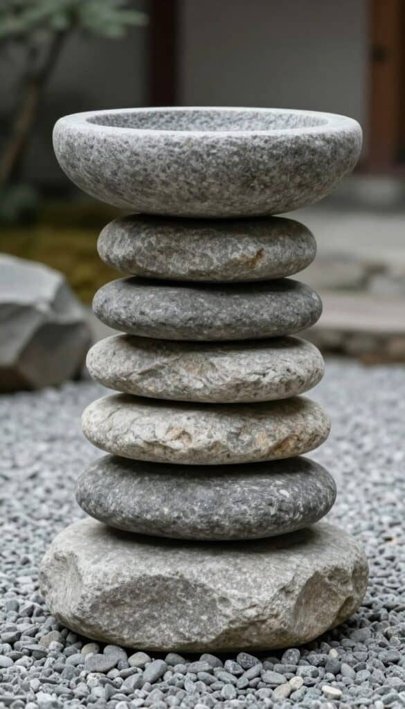 Zen-inspired DIY bird bath with stacked flat stones