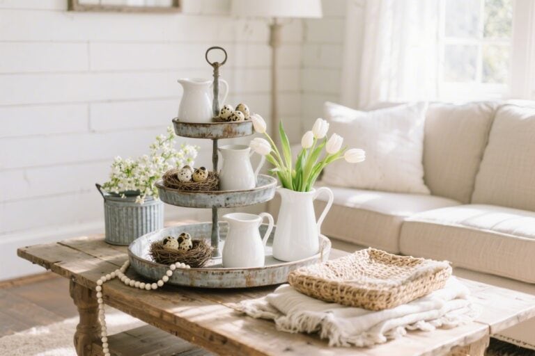 12 Farmhouse Spring Tray Decor Ideas Full of Rustic Charm You’ll Love