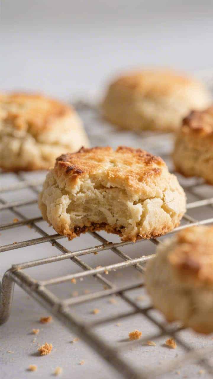 Close-up detail: A tight macro of freshly baked keto coconut macaroons cooling on a wire rack, showi