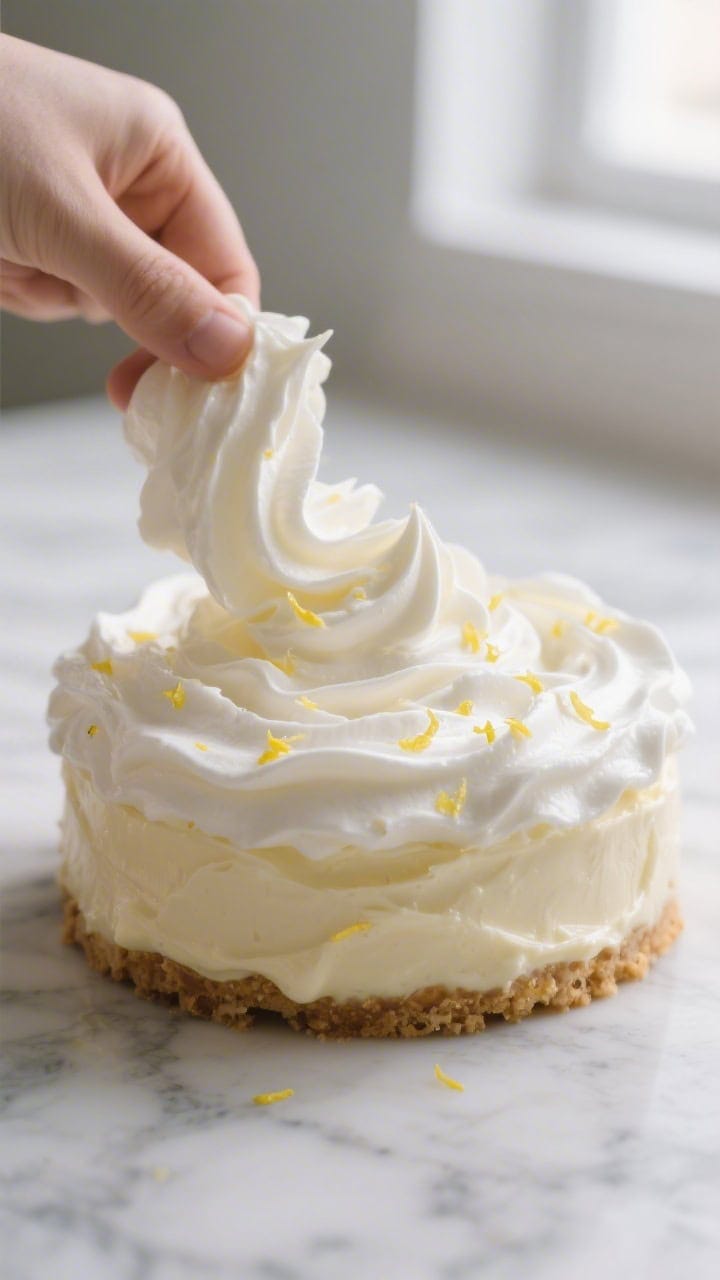 Close-up detail: Fluffy keto cream layer being gently folded together—soft peaks of whipped heavy 