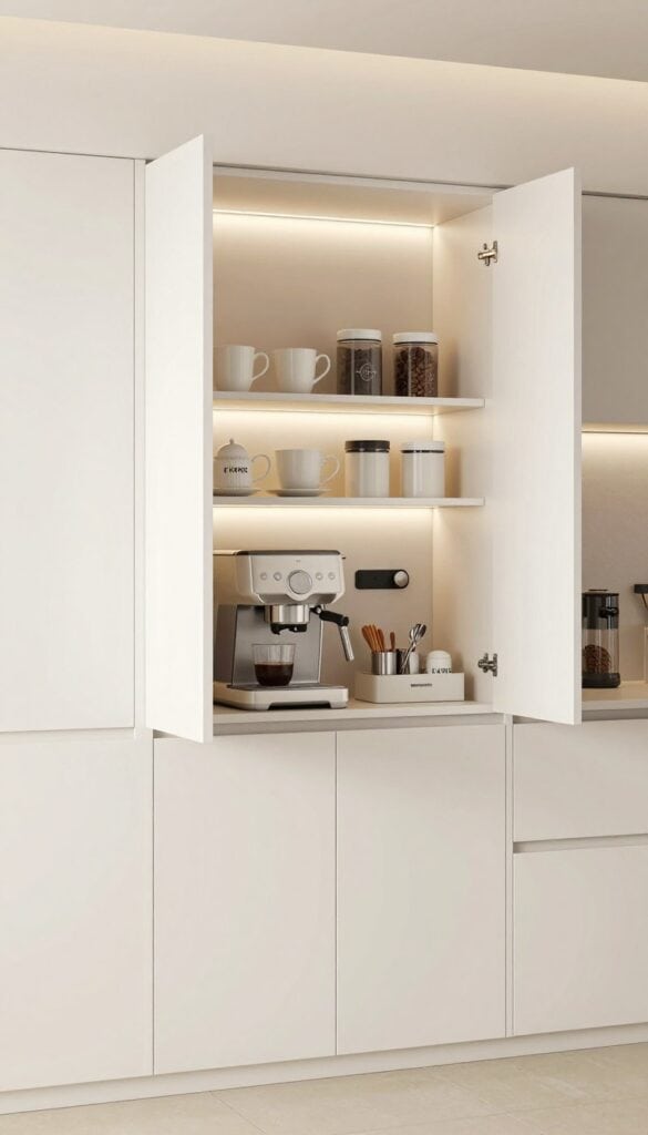 Cabinet coffee bar hidden setup