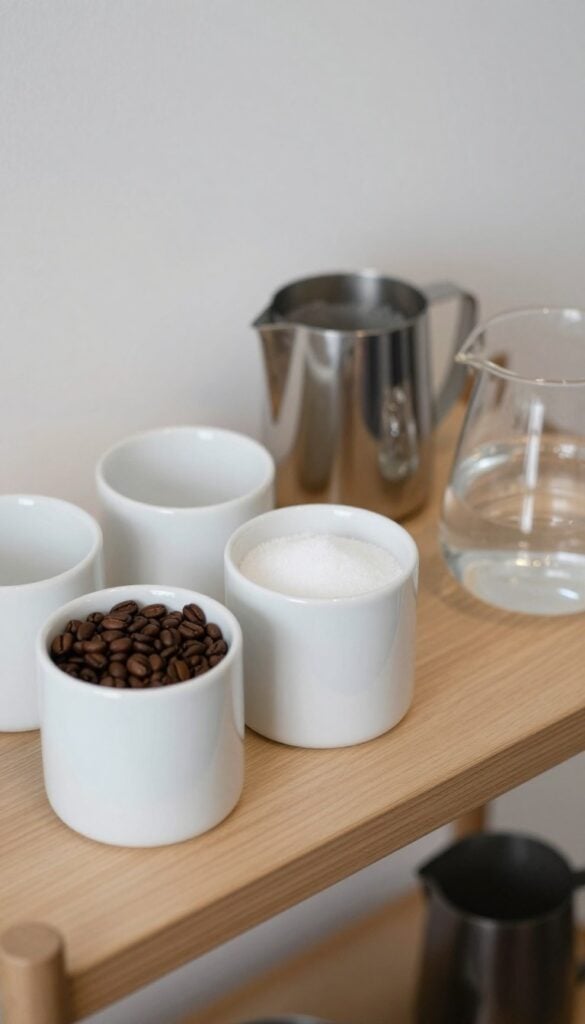 Minimalist coffee cart with white ceramic styling