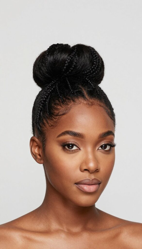 Elegant high bun hairstyle with long locs