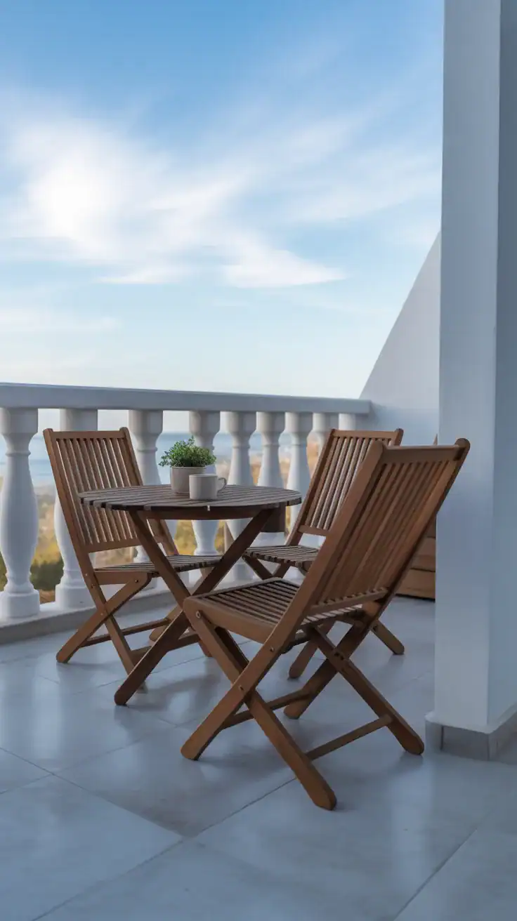 wooden folding chairs on balcony offering flexible seating solution