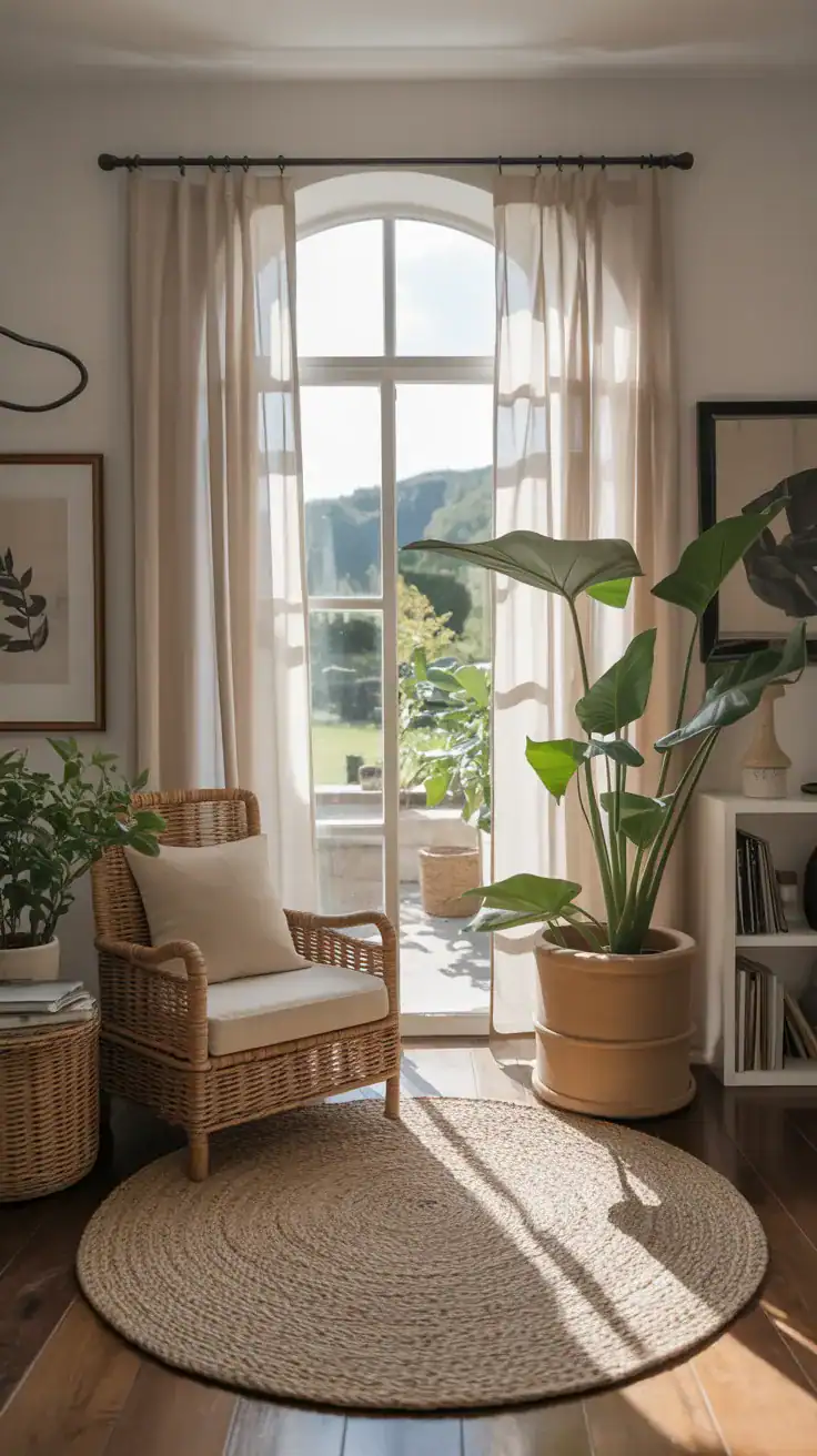 Linen curtains in sunroom