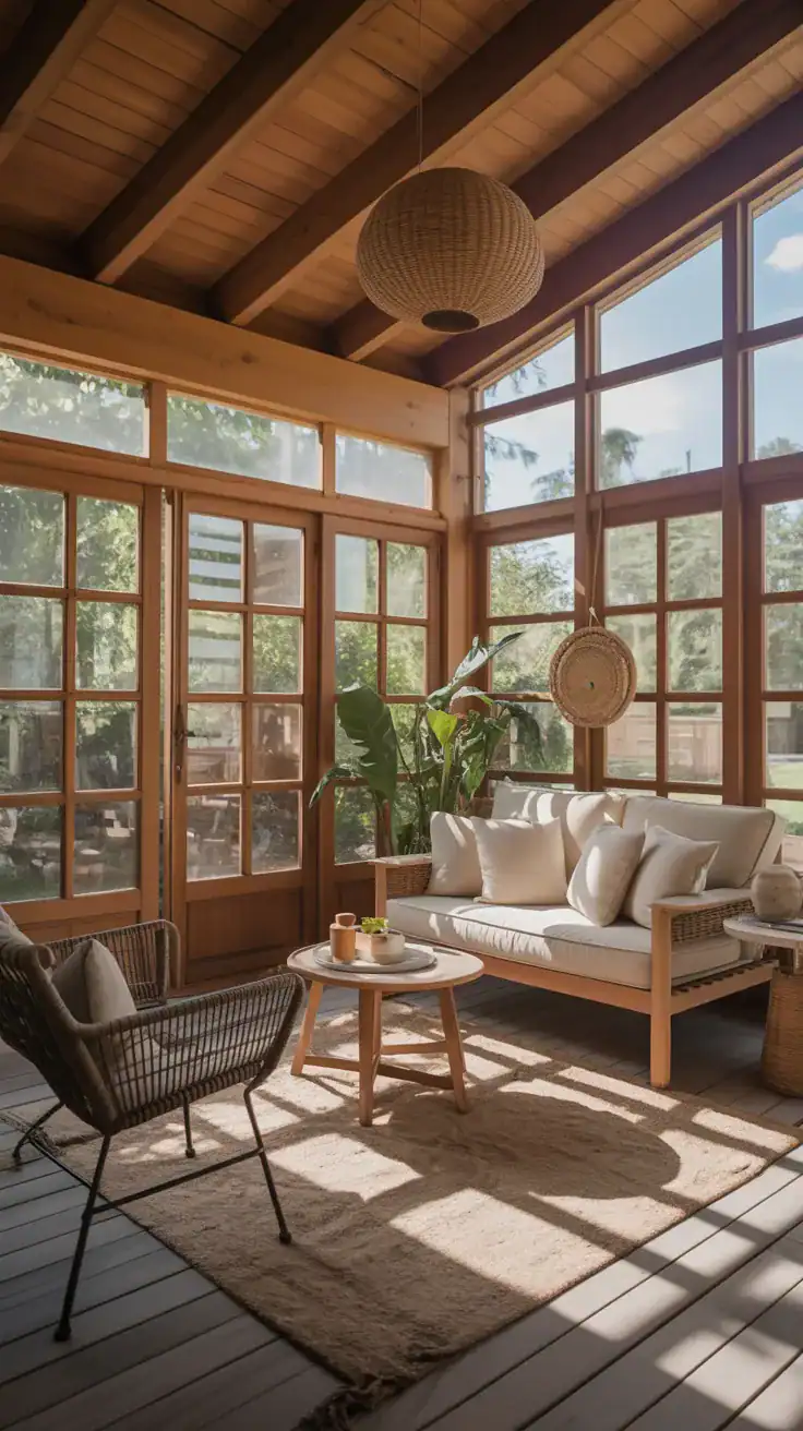 Sunroom with wood furniture