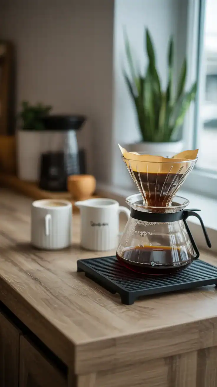 Minimal coffee bar setup with essentials only