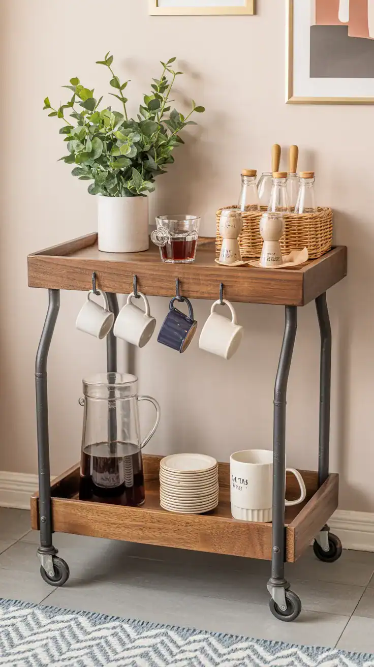 Coffee cart with mug hooks