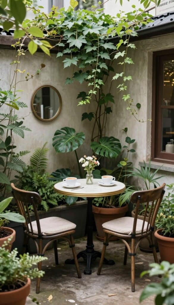 Small bistro dining set in garden corner